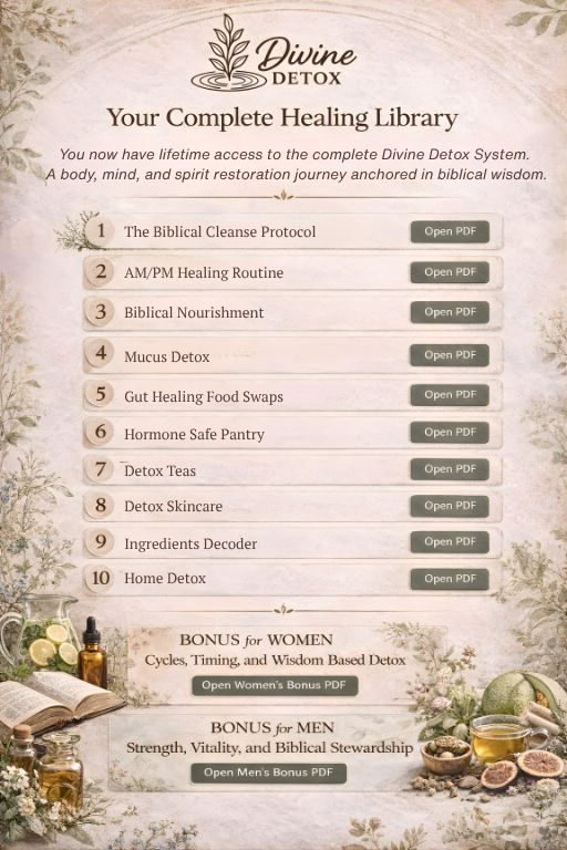 Divine Detox complete healing library download page with ten protocols and bonus guides